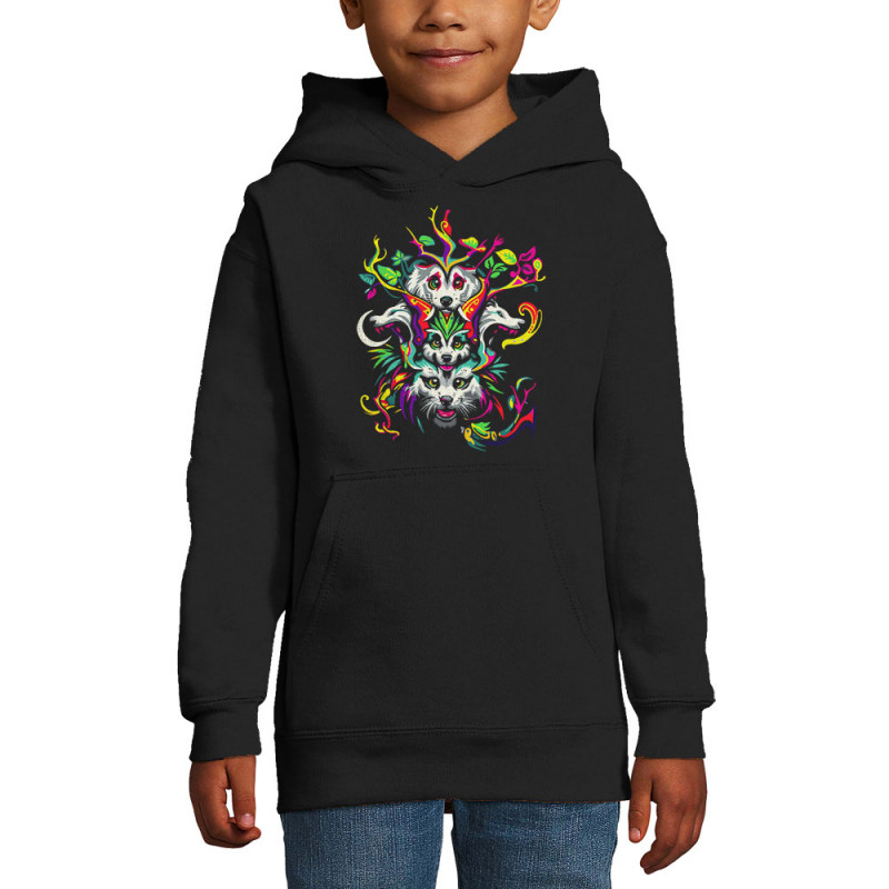 Sweat enfant à capuche noir Animals Totem (Zewa,Ethnique,Animaux)