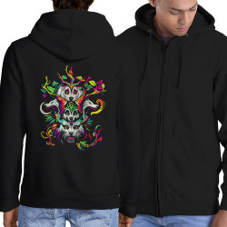 Sweat homme à capuche zippé noir Animals Totem (Zewa,Ethnique,Animaux)