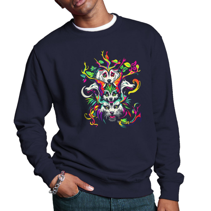 Sweat homme col rond bleu marine Animals Totem (Zewa,Ethnique,Animaux)