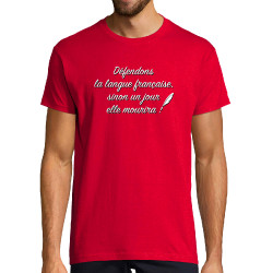 Tee-shirt homme rouge Défendons la langue française (Gondrax,Humour,Slogans Débiles)