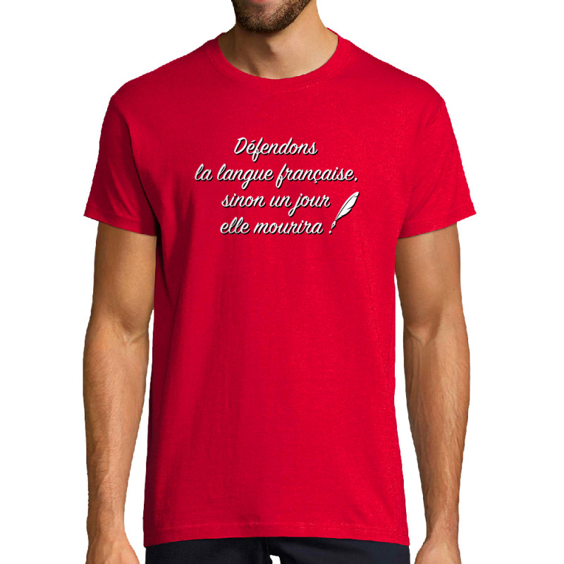 Tee-shirt homme rouge Défendons la langue française (Gondrax,Humour,Slogans Débiles)