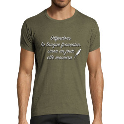 T-shirt homme fit kaki chiné Défendons la langue française (Gondrax,Humour,Slogans Débiles)