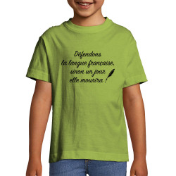 T-shirt enfant vert pomme Défendons la langue française (Gondrax,Humour,Slogans Débiles)