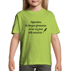 T-shirt enfant vert pomme Défendons la langue française (Gondrax,Humour,Slogans Débiles)