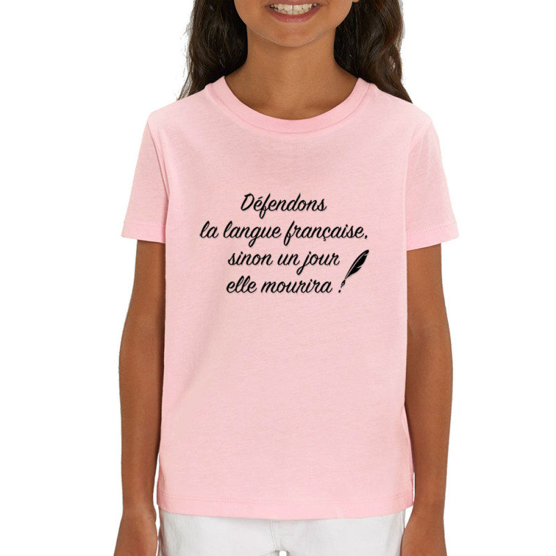 T-shirt enfant coton bio rose clair Défendons la langue française (Gondrax,Humour,Slogans Débiles)