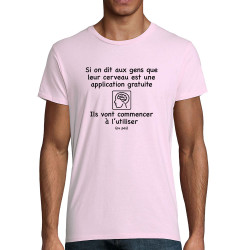 T-shirt homme coton bio rose pale Leur cerveau est une appli (Gondrax,Slogans Débiles,Humour)