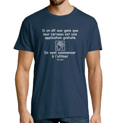 Tee-shirt homme bleu denim Leur cerveau est une appli (Gondrax,Slogans Débiles,Humour)