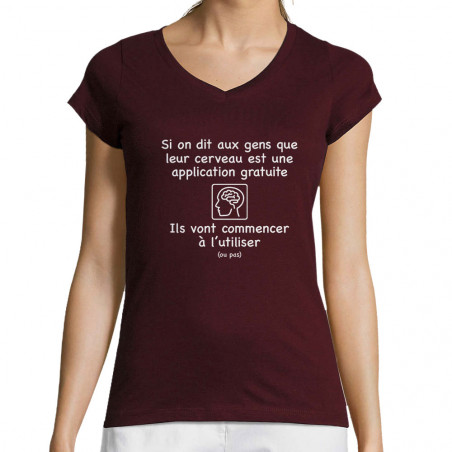 T-shirt femme col V "Leur...