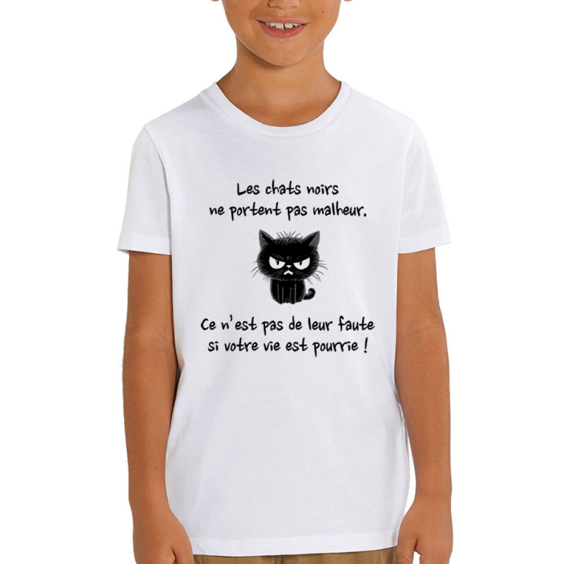 T-shirt enfant coton bio blanc Chats noirs (Gondrax,Animaux,Chats,Humour)