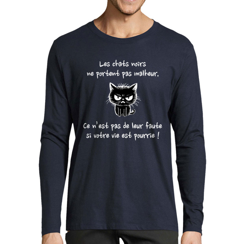 T-shirt homme manches longues bleu marine Chats noirs (Gondrax,Animaux,Chats,Humour)