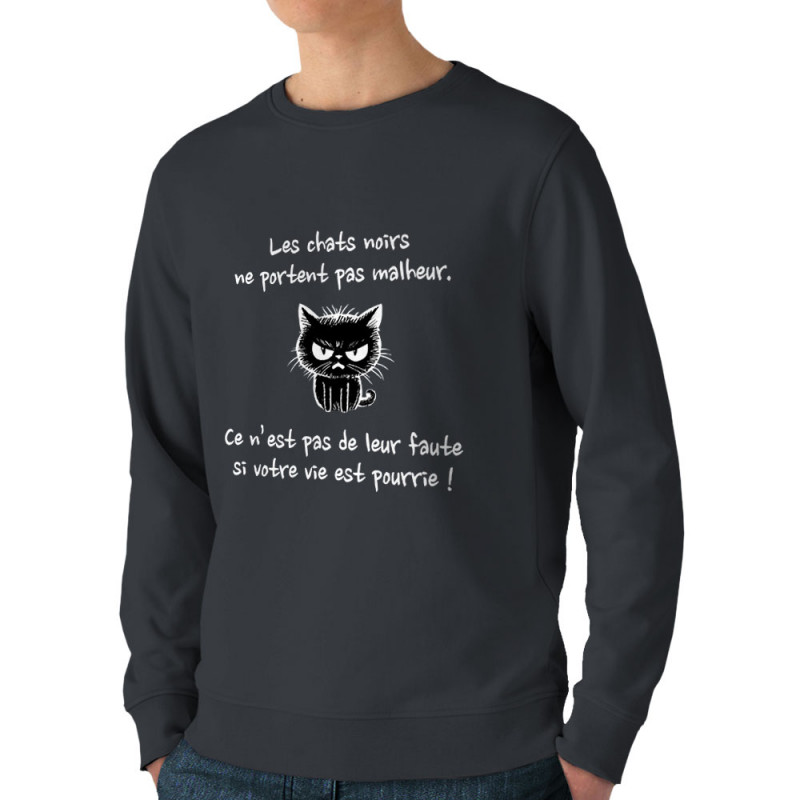 Sweat homme bio col rond gris anthracite Chats noirs (Gondrax,Animaux,Chats,Humour)