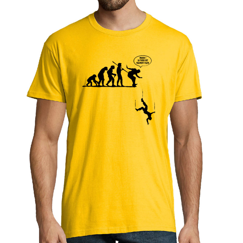 Tee-shirt homme jaune la terre est vraiment plate (Gondrax,Evolution,Humour)