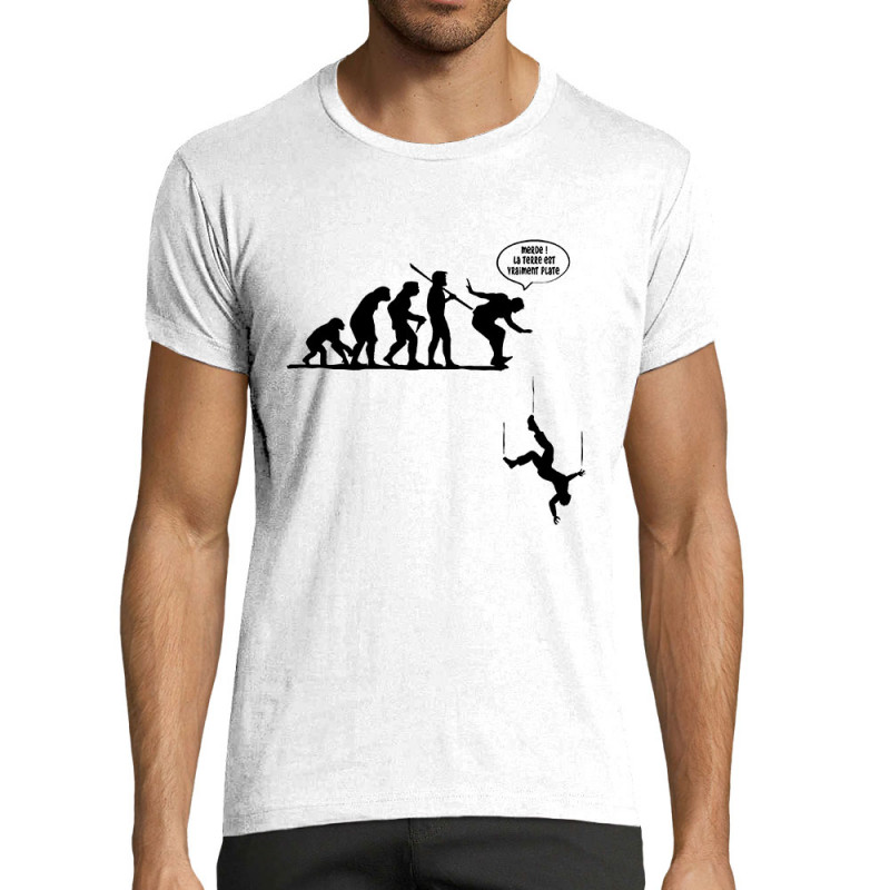 T-shirt homme fit blanc la terre est vraiment plate (Gondrax,Evolution,Humour)