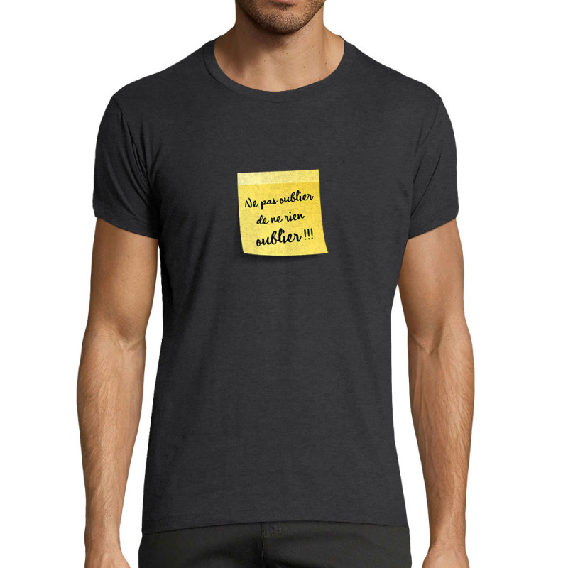 T-shirt homme fit gris anthracite chiné Post-it oublier (Gondrax,Humour)