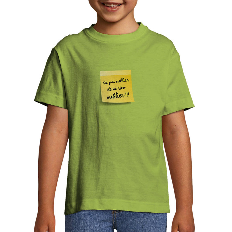 T-shirt enfant vert pomme Post-it oublier (Gondrax,Humour)