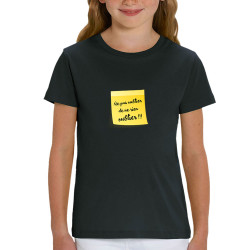 T-shirt enfant coton bio noir Post-it oublier (Gondrax,Humour)