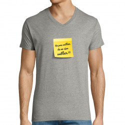 T-shirt homme col V gris chiné Post-it oublier (Gondrax,Humour)