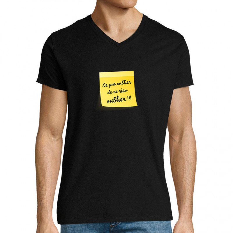 T-shirt homme col V noir Post-it oublier (Gondrax,Humour)