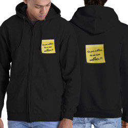 Sweat homme à capuche zippé noir Post-it oublier (Gondrax,Humour)