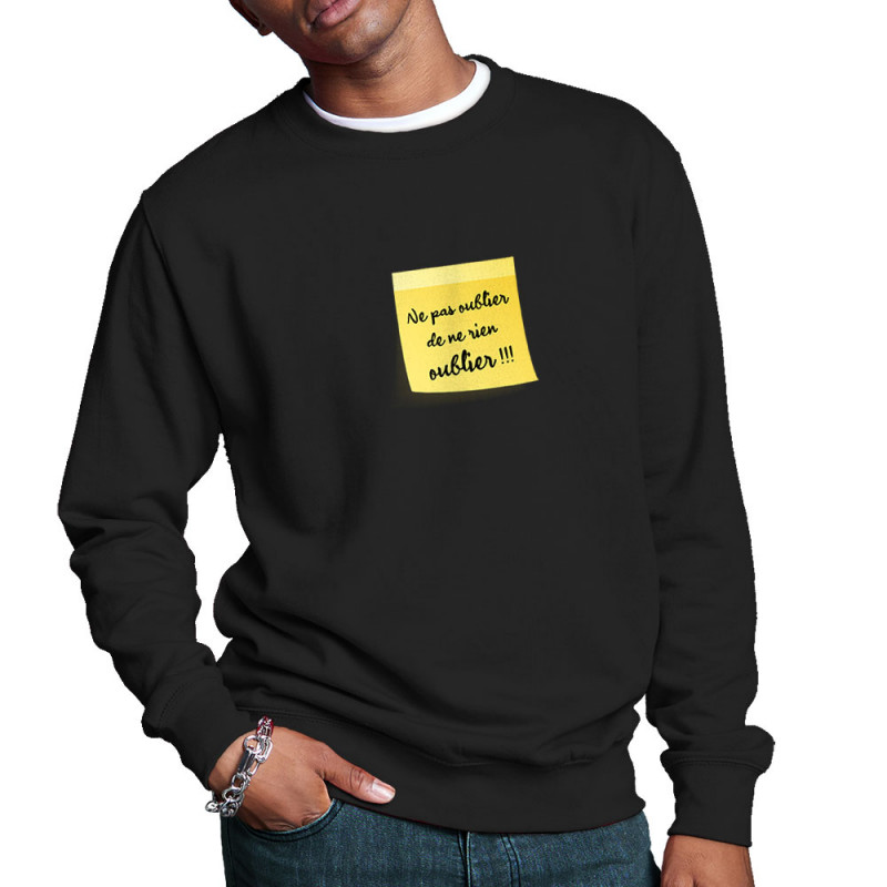 Sweat homme col rond noir Post-it oublier (Gondrax,Humour)