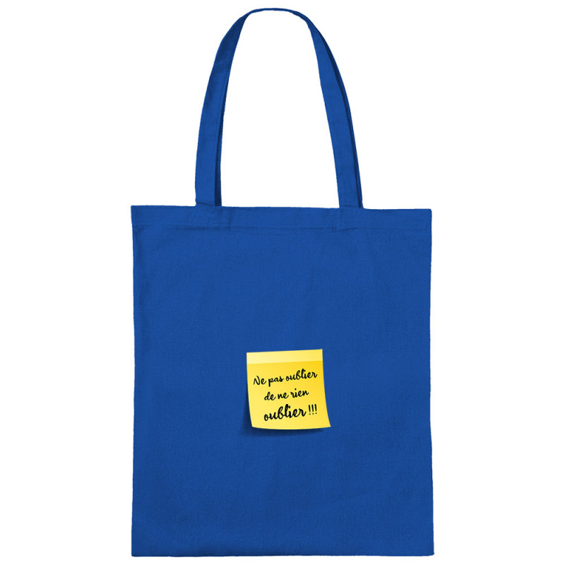 Sac shopping en toile bleu royal Post-it oublier (Gondrax,Humour)