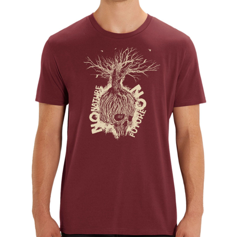 T-shirt homme coton bio bordeaux No Nature No Future (Gondrax,Ecologie,Slogans engagés,Têtes de morts)