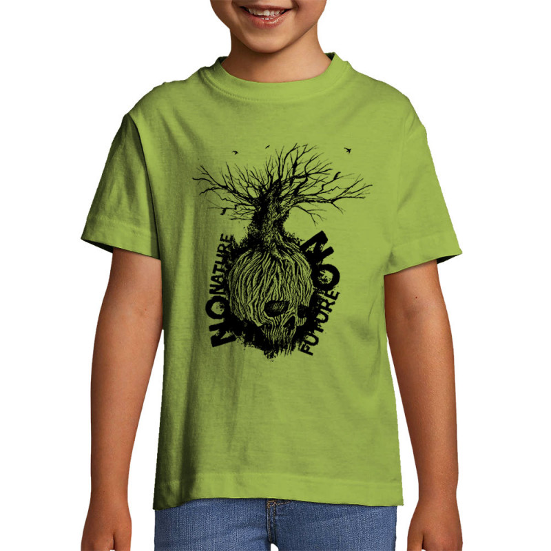 T-shirt enfant vert pomme No Nature No Future (Gondrax,Ecologie,Slogans engagés,Têtes de morts)