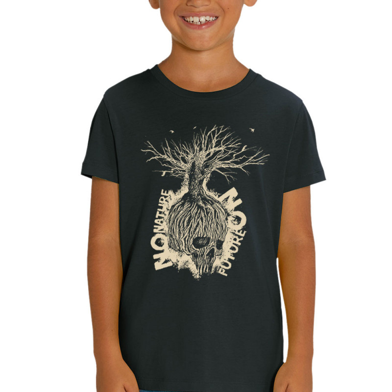 T-shirt enfant coton bio noir No Nature No Future (Gondrax,Ecologie,Slogans engagés,Têtes de morts)