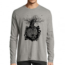 T-shirt homme manches longues gris chiné No Nature No Future (Gondrax,Ecologie,Slogans engagés,Têtes de morts)