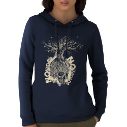 Sweat femme à capuche coton bio bleu marine No Nature No Future (Gondrax,Ecologie,Slogans engagés,Têtes de morts)