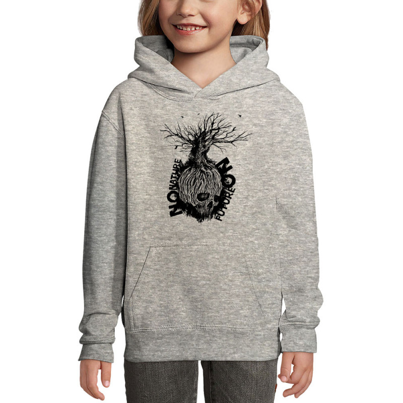 Sweat enfant à capuche gris chiné No Nature No Future (Gondrax,Ecologie,Slogans engagés,Têtes de morts)
