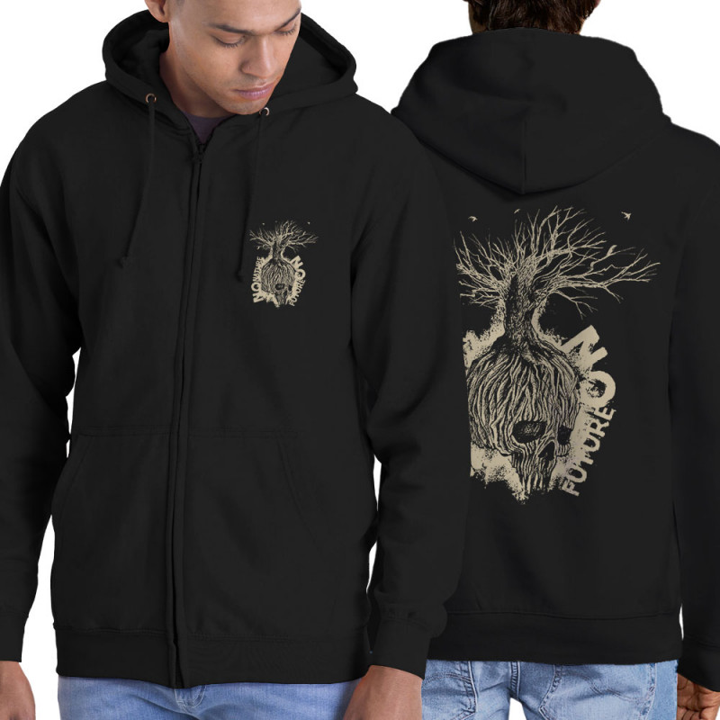 Sweat homme à capuche zippé noir No Nature No Future (Gondrax,Ecologie,Slogans engagés,Têtes de morts)