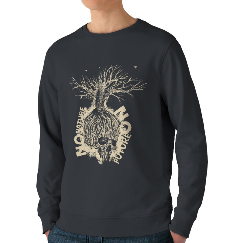 Sweat homme bio col rond gris anthracite No Nature No Future (Gondrax,Ecologie,Slogans engagés,Têtes de morts)