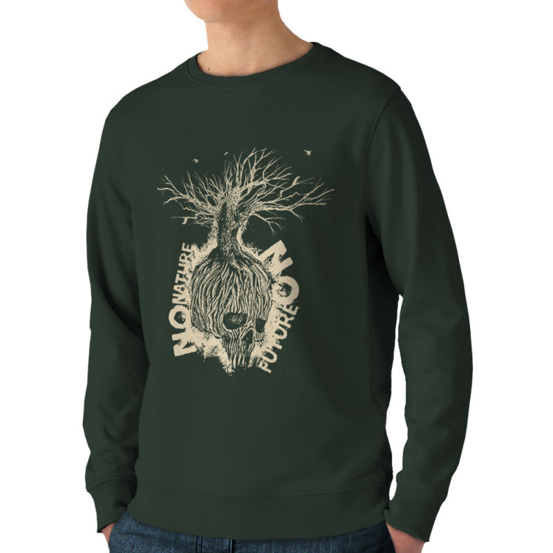 Sweat homme bio col rond vert foncé No Nature No Future (Gondrax,Ecologie,Slogans engagés,Têtes de morts)