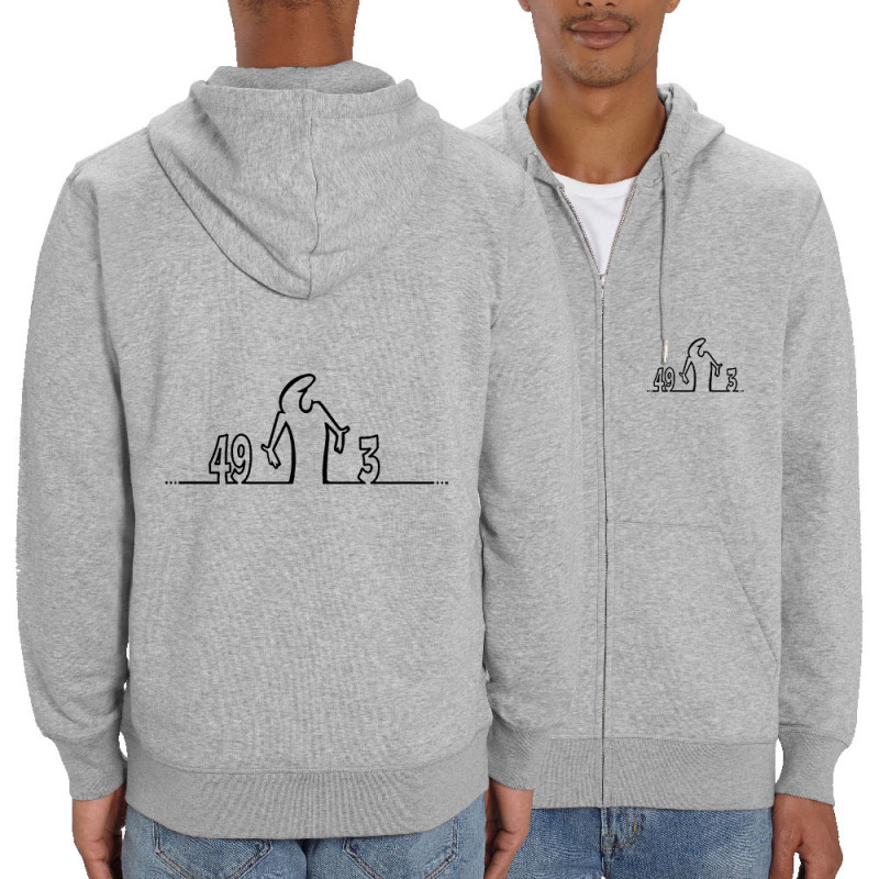 Sweat homme zippé à capuche coton bio gris chiné 49 Alinéa 3 (Gondrax,Slogans Débiles,Humour,Slogans engagés)