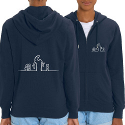 Sweat femme zippé à capuche coton bio bleu marine 49 Alinéa 3 (Gondrax,Slogans Débiles,Humour,Slogans engagés)