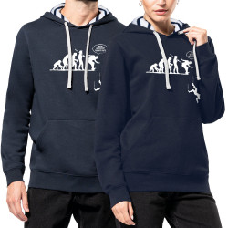 Sweat capuche à motifs unisexe bleu marine et marinière la terre est vraiment plate (Gondrax,Evolution,Humour)