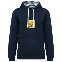 Sweat capuche à motifs unisexe bleu marine et marinière Post-it oublier (Gondrax,Humour)