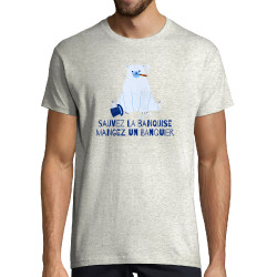 Tee-shirt homme blanc chiné Sauvez la banquise (Andy,Animaux,Ecologie)