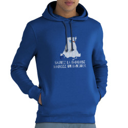 Sweat homme à capuche coton bio bleu royal Sauvez la banquise (Andy,Animaux,Ecologie)