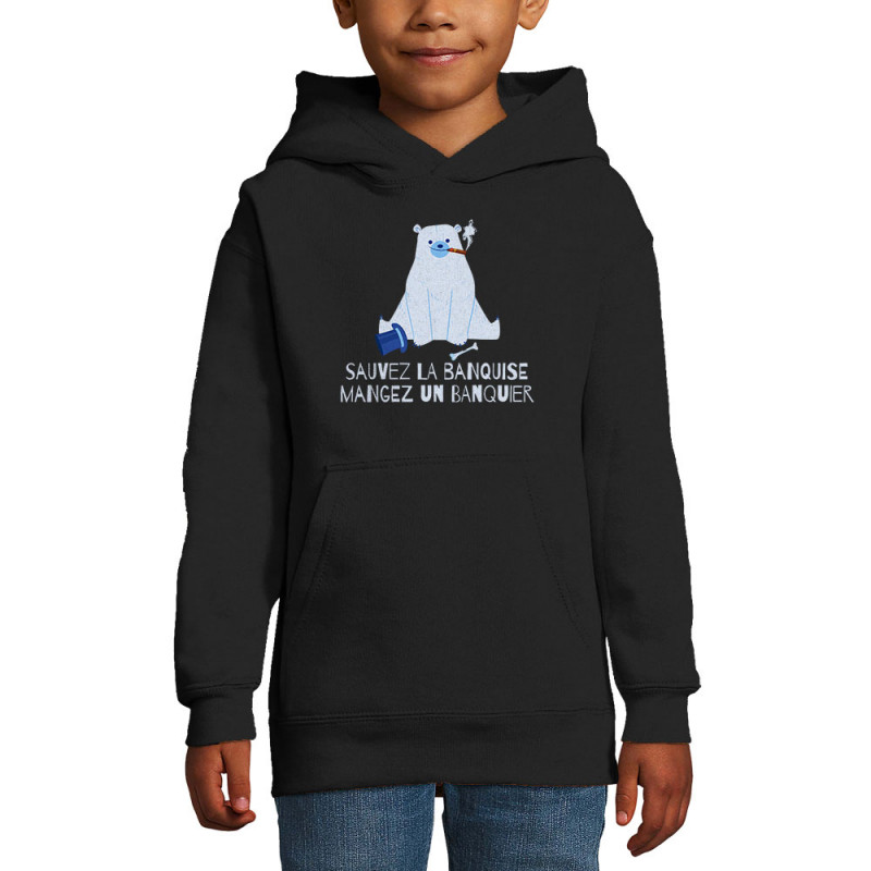 Sweat enfant à capuche noir Sauvez la banquise (Andy,Animaux,Ecologie)