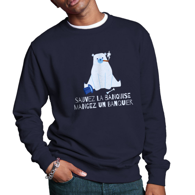 Sweat homme col rond bleu marine Sauvez la banquise (Andy,Animaux,Ecologie)