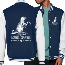 Teddy baseball en molleton bleu marine et blanc Loutre Ouvrière (Gondrax,Les Bébêtes,Animaux,Humour)
