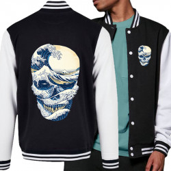 Teddy baseball en molleton noir et blanc Hokusai Wave Skull (Têtes de morts,Amazon,Hokusaï,Musée)