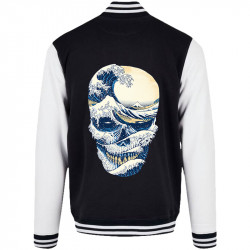 Teddy baseball en molleton noir et blanc Hokusai Wave Skull (Têtes de morts,Amazon,Hokusaï,Musée)