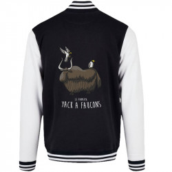 Teddy baseball en molleton noir et blanc Yack à faucons (Mr Mouton,Animaux,Humour)