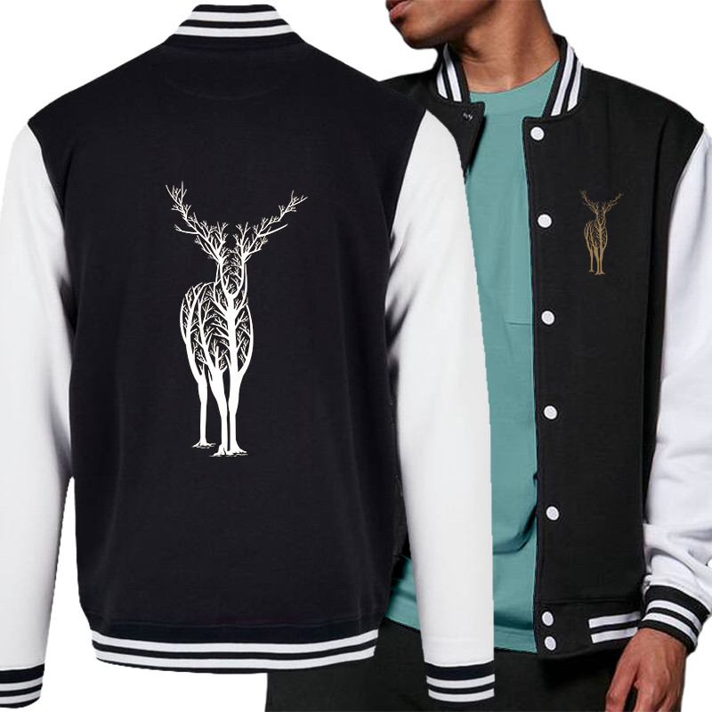 Teddy baseball en molleton noir et blanc Deer Trees (Caffein Art,Animaux)