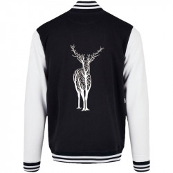 Teddy baseball en molleton noir et blanc Deer Trees (Caffein Art,Animaux)