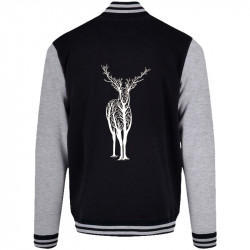 Teddy baseball en molleton noir et gris chiné Deer Trees (Caffein Art,Animaux)