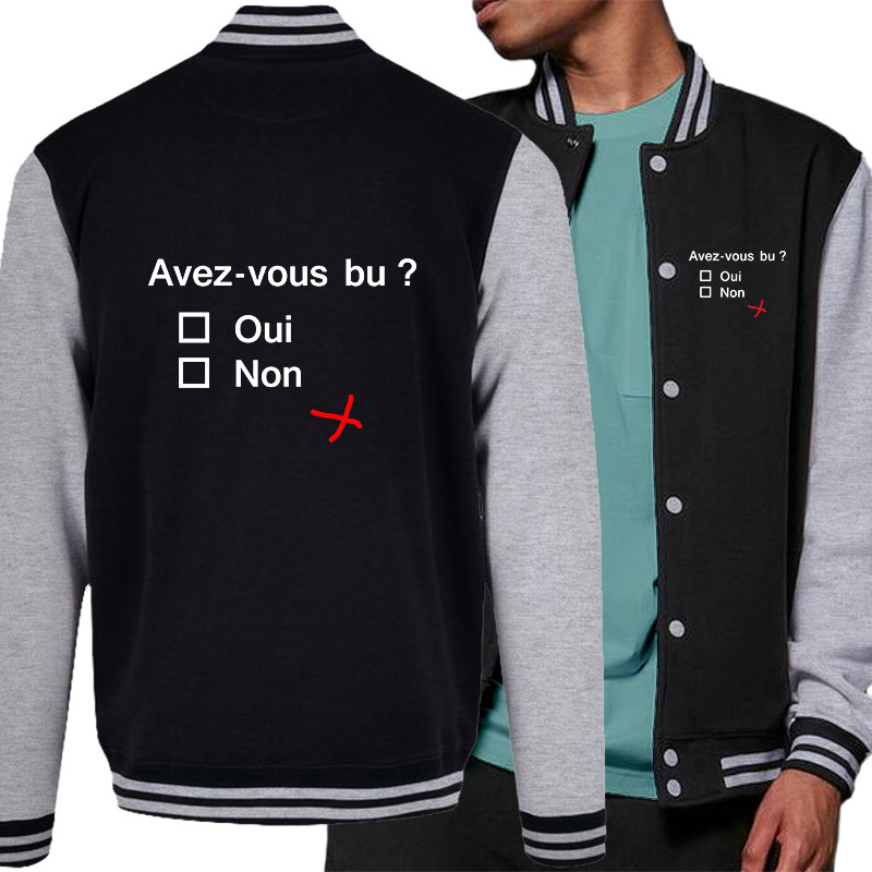 Teddy baseball en molleton noir et gris chiné Avez-vous bu ? (Le Duc,Alcool,Humour,Enfer)